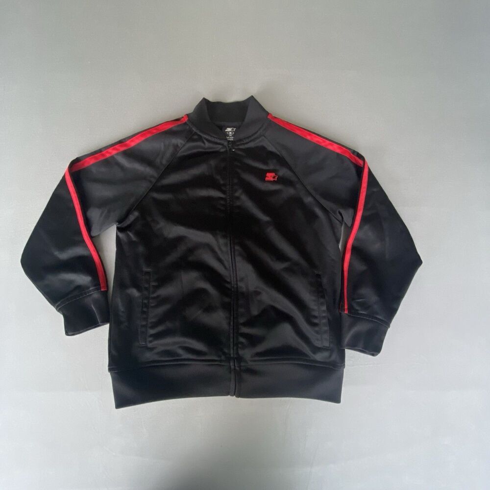 Starter Boy's Track Jacket Medium 8 Black Red Full Zip Athletic Youth Logo